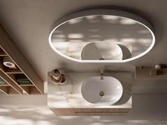 Atlantic N117, washbasin base unit with stone-effect stoneware top and polished white ceramic washbasin