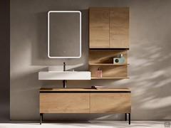 Floor-standing bathroom cabinet 37 cm deep - entirely in wood-effect melamine - 276 Kiki. Metal Lacquered base unit on feet - M5 Wolf Opaque