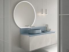 Atlantic bathroom cabinet N119, with drawer and double hinged door base units, here with U-shaped metal groove lacquered to match the top