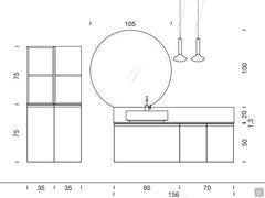 Diagram and dimensions of the individual elements that make up the Atlantic N119 bathroom furniture. Side wall unit column and splashback on the top are available as options directly in the product data sheet