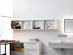 Pair of Oasis open wall units with 2 compartments each, white matt lacquered finish