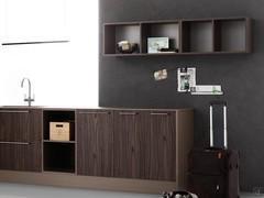 Pair of Oasis open wall units in pecan melamine (finish not available) with back in orione grey melamine (standard)