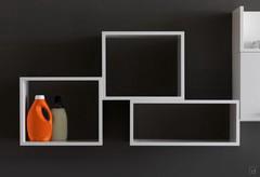Trio of Oasis open elements in matt white melamine with back in orion grey melamine