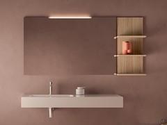 Horizontal rectangular Wap mirror with applied spotlight and shelf with back in wood-effect melamine to complete the composition