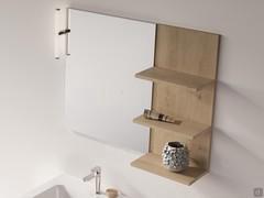 Wap mirror with vertically applied Roll 30 spotlight and shelf with Atlantic backrest in wood-effect melamine