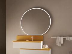 Composition of drawer base unit and washbasin base unit with Atlantic splashback with matching shaped round Halo