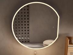 Bathroom mirror with adjustable LED Halo - shaped round model with flat right side