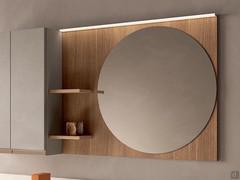 Screen bathroom mirror with side shelves in wood-effect melamine 283 Cumin, combined with an Atlantic wall unit and full-width Gae spotlight