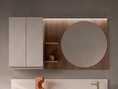 Composition consisting of the Atlantic wall units and the Screen mirror with shelves, with full-width Gae spotlight (also available in smaller widths to illuminate the mirror alone)