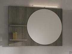 Screen mirror with side shelves, in Pepper wood-effect melamine finish. The mirror is available with both left and right shelves