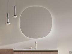 Wave backlit bathroom mirror: viewed from the front, the prominent wavy frame almost seems to disappear