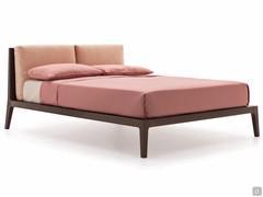 Wooden bed Oscar with soft headboard cushions, available in fabric, leatherette or leather
