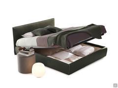 Pinch fabric-upholstered double bed with slim headboard