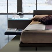 Detail of the bed frame of the Jalisco bed - the positioning of the optional glass shelf will not be as shown in the photo