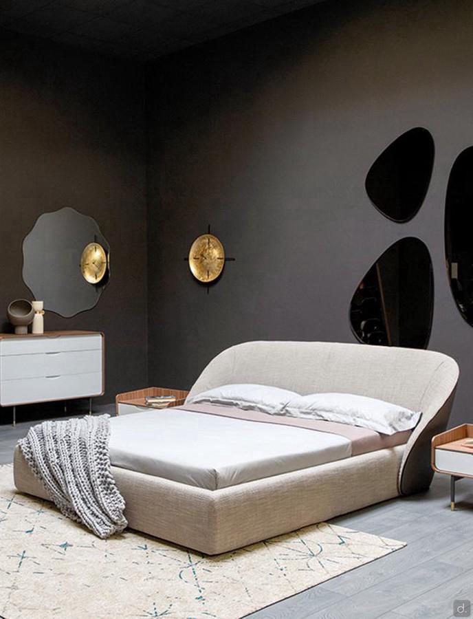 The Mama Double Bed with Upholstered Headboard features Winding and Curved shapes