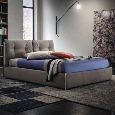 Upholstered bed with reading cushions Fennec covered in fabric, velvet or leatherette