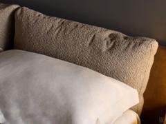 Detail of the Ghibli bed headboard cushions, upholstered in Marmolada col.30 fabric