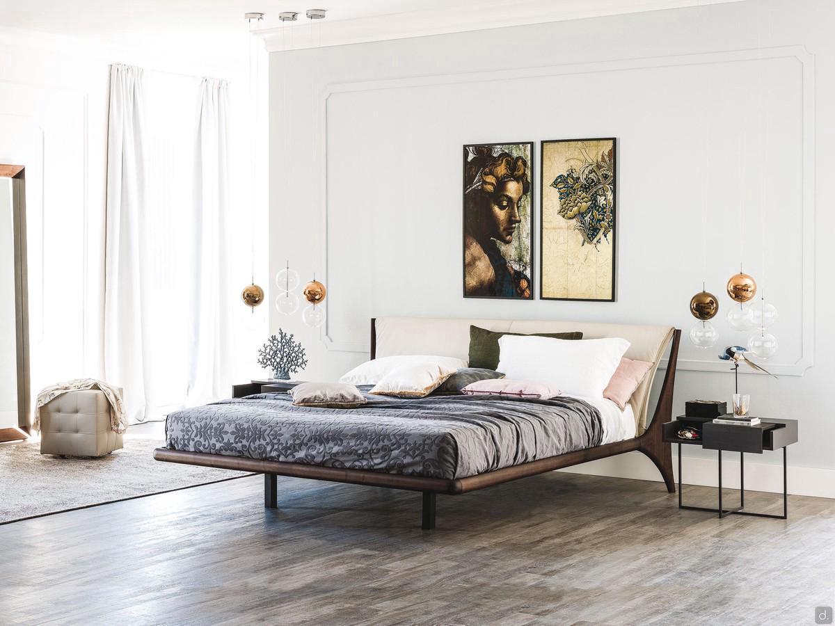 Nelson solid wood double bed with leather or imitation leather headboard by Cattelan