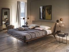 Nelson solid wood double bed with leather or imitation leather headboard by Cattelan