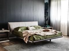 Nelson solid wood double bed with leather or imitation leather headboard by Cattelan
