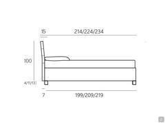 Specific dimensions of the bed Riley with slanted, quilted headboard with horizontal stitching