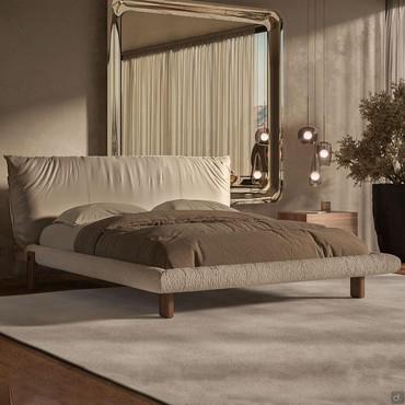 Pascal fabric and leather headboard bed by Cattelan