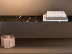 Freeport boiserie shelf with polished ceramic panel and mocha shine painted metal base
