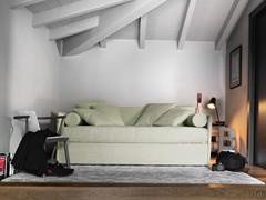 Convertible upholstered bed for the Birba bedroom set, here proposed in the sofa configuration but available in many other variants