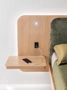 Optional side shelf, supplied to match bed frame and headboard, complete with swivelling reading spotlight and A-type USB socket