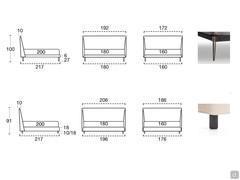 Dimensional drawing of the Nobel bed with bed frame h.6 and h.18 cm, with matching feet