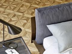 Top view of the soft upholstered cushions serving as headboards