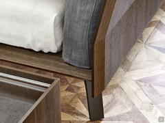 Detail of finished headboard back and metal foot