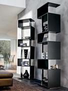 Revolving bookcase with mirror elements Osuna in black lacquer, with six asymmetrical shelves