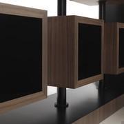 Detail of the contrast between graphite black matt lacquer and Canaletto walnut