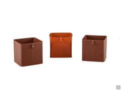 Leather baskets for the compartments of the Ansbach bookcase, otionally available in several colours