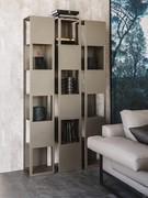 Wall composition of three Joker pedestal bookcases by Cattelan in pearl embossed metal