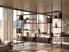 Modular bookcase with Harbour uprights by Cattelan in double-sided partition version, with metal posts fixed to floor and ceiling