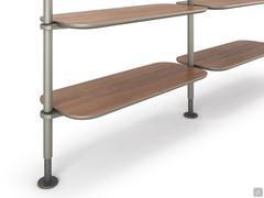 Detail of shelves in Canaletto Walnut, with Titanium lacquered undersurface to match the uprights