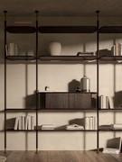 Harbour bookcase by Cattelan with wooden elements in burnt oak RB essence and floor/ceiling uprights in bronze painted metal