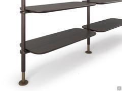 Detail of shelves in RB Burnt Oak, with Bronze lacquered undershelf to match the uprights
