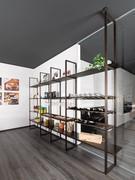 Milton larder bookcase, equipped with bottle and glass shelves and built with 'hybrid' uprights, partly wall and partly ceiling mounted