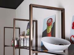 Detail of wall uprights in Metallic Bronze painted metal