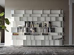 Wally white lacquered bookcase by Cattelan 315 cm wide and 215 cm high, composed of three identical modules placed side by side