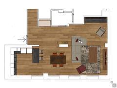 Open-plan design with kitchen and living room