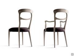 Back view of living room chair Komaki with and without armrests in natural gray walnut wood