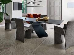Ketch fabric-covered chair by Bonaldo to match the Ax table, shown in both models with and without armrests