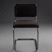 The Cesca B32 Chair by Marcel Breuer - seat upholstered in black fabric, edge in black lacquered beech wood and chromed steel structure