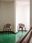 Velis Cane chairs with black wooden frame, upholstered seat and back partly upholstered and partly in natural Vienna straw
