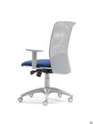 Detail of Jeff task chair with armrests, grey mesh shell and backrest