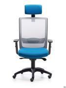 Bill office chair with high back and headrest upholstered and covered like the seat, black plastic frame, black polyamide base